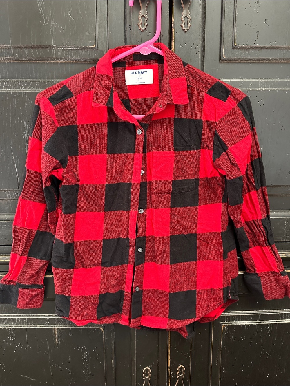Old Navy Red & Black Buffalo Plaid Button-Down Shirt Girls Size 10/12